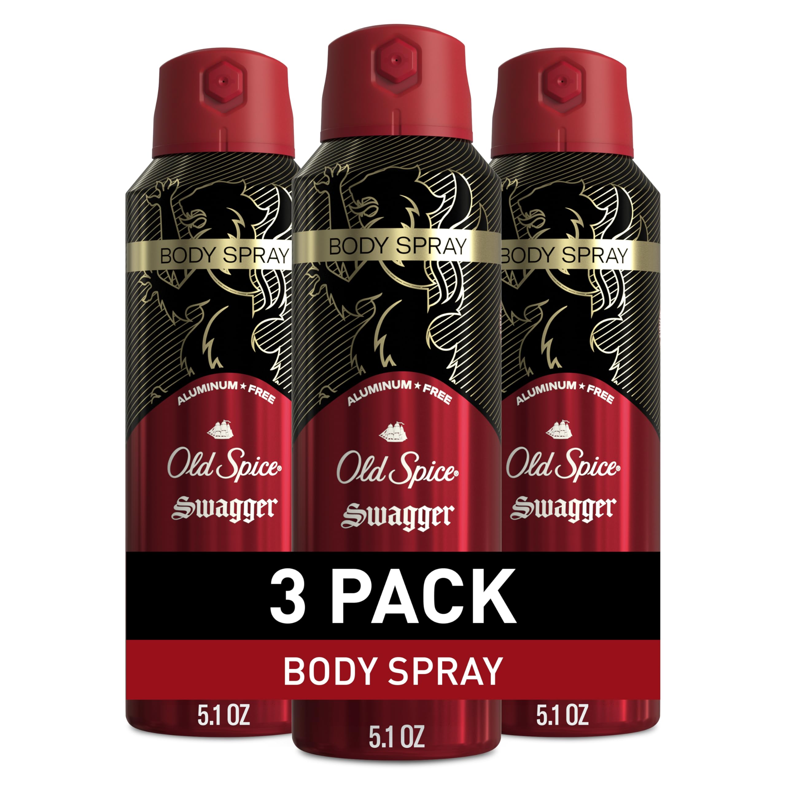 Old Spice Aluminum Free Body Spray for Men, 24/7 Odor Protection, 24/7 Lasting Fragnance & Freshness, Cologne Quality Scent, Swagger with Cedarwood Scent, 5.1 oz (Pack of 3)