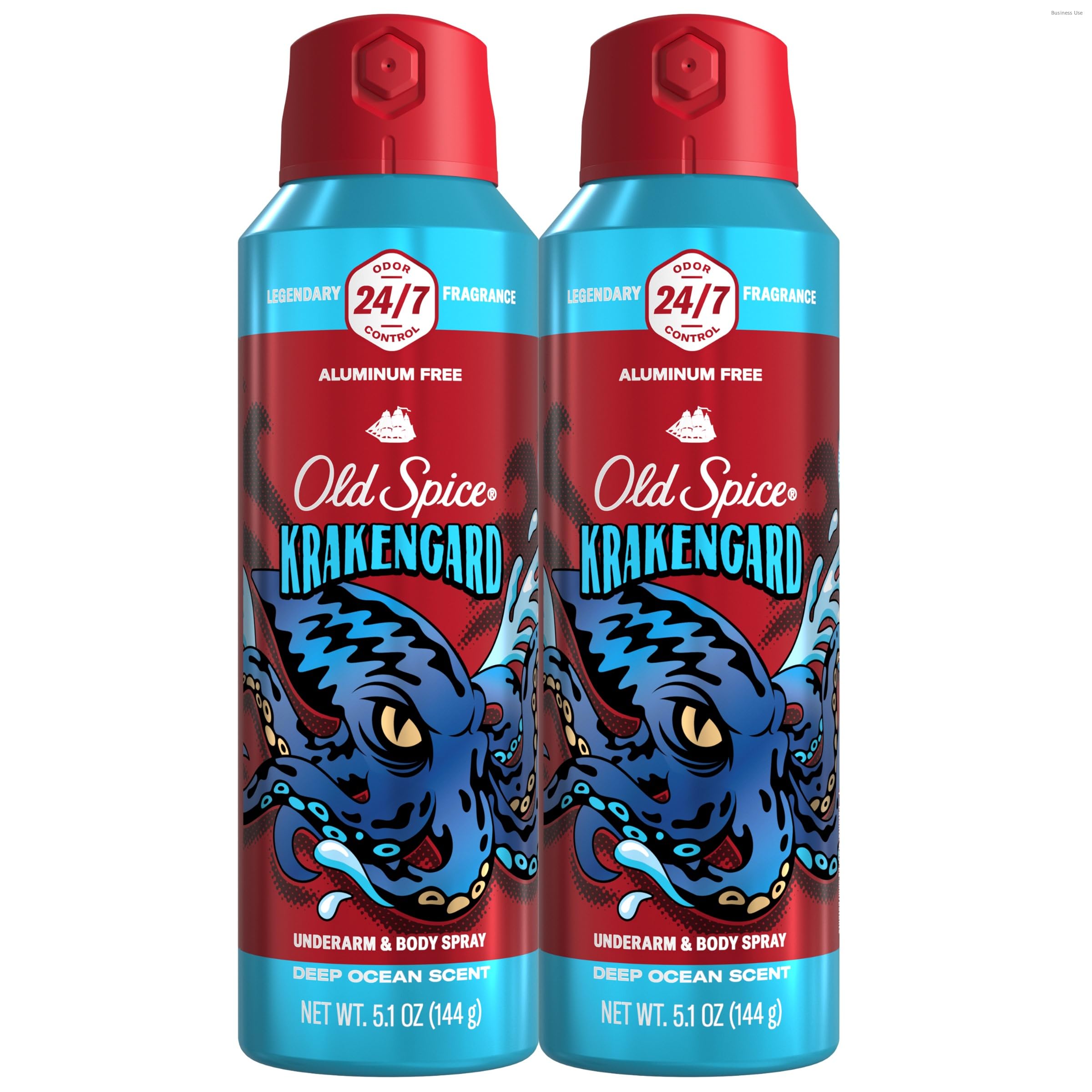 Old Spice Aluminum Free Body Spray for Men, 24/7 Odor Protection, 24/7 Lasting Fragnance & Freshness, Cologne Quality Scent, Krakengard with Deep Ocean Scent, 5.1 oz (Pack of 2)