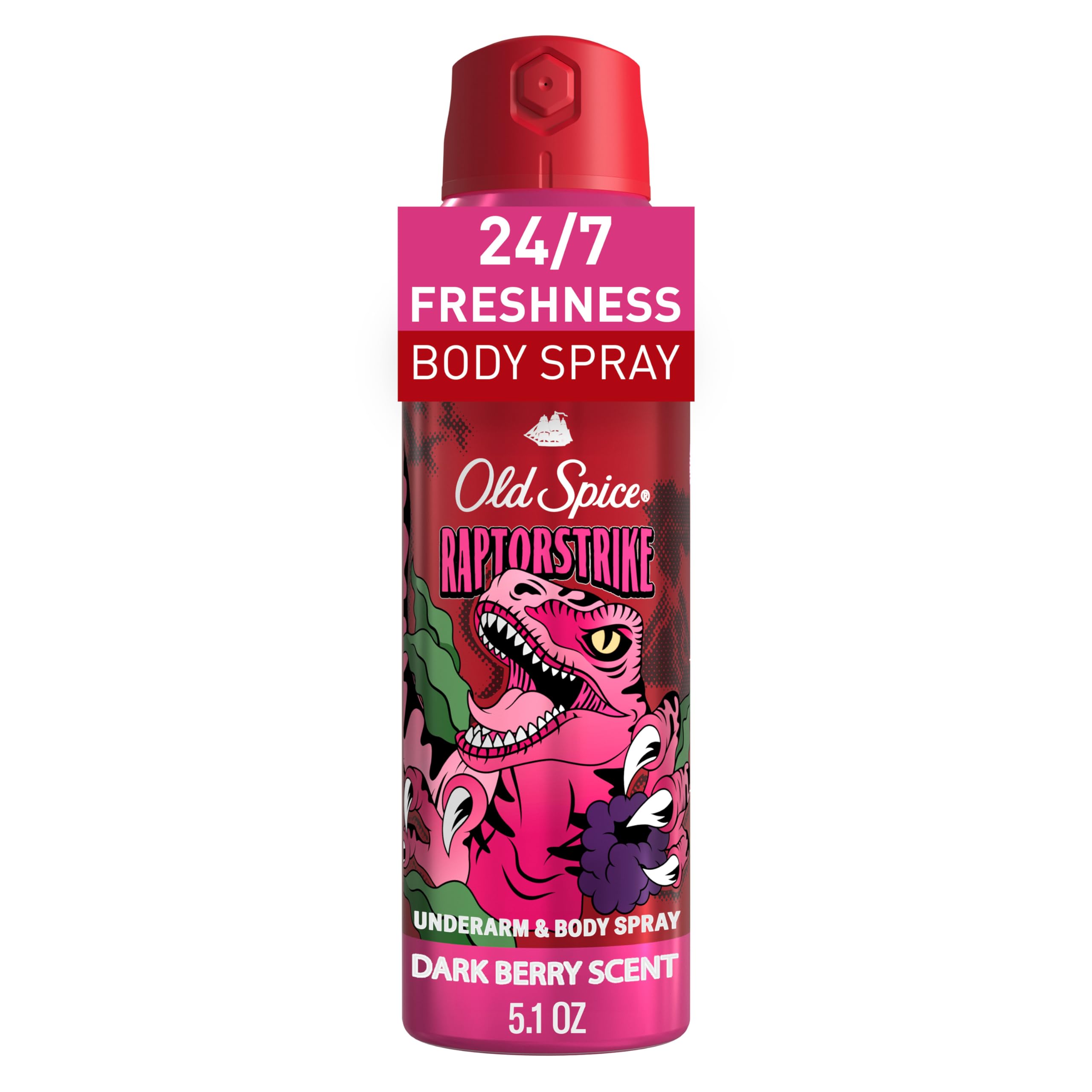Old Spice Aluminum Free Body Spray for Men, 24/7 Odor Protection, 24/7 Lasting Fragnance & Freshness, Cologne Quality Scent, Raptorstrike with Dark Berry Scent, 5.1 oz
