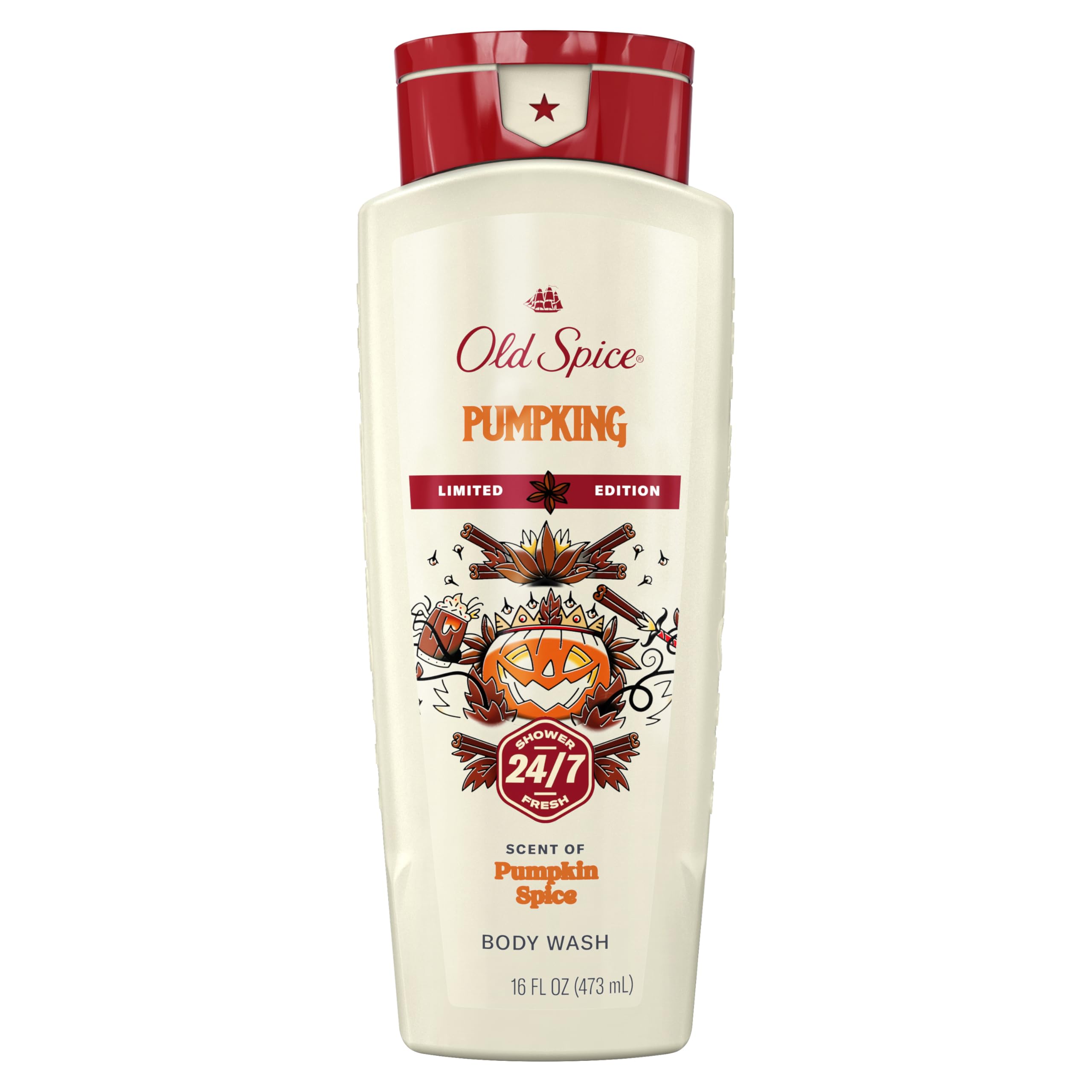 Old Spice Body Wash for Men, Holidudes Holiday Edition, 24/7 Holiday Freshness, Lasting Scent and Rich Lather, Stocking Stuffer, PumpKing Pumpkin Spice Scent, 16 oz