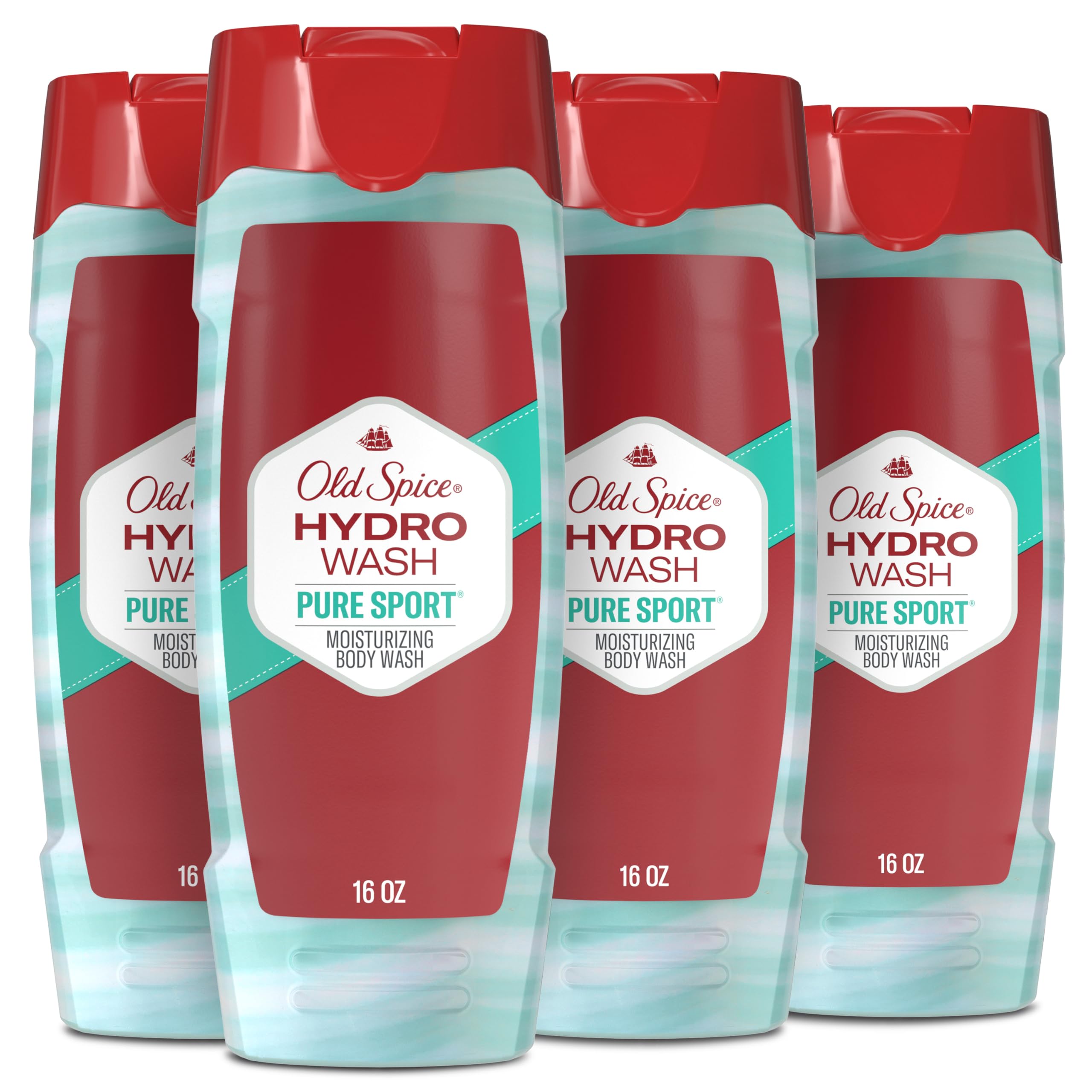 Old Spice Moisturizing Body Wash for Men, Hydro Wash, 2-in-1 Long Lasting Scent & Deep Hydration, 24/7 Shower Fresh, Pure Sport Scent, 16 oz (Pack of 4)