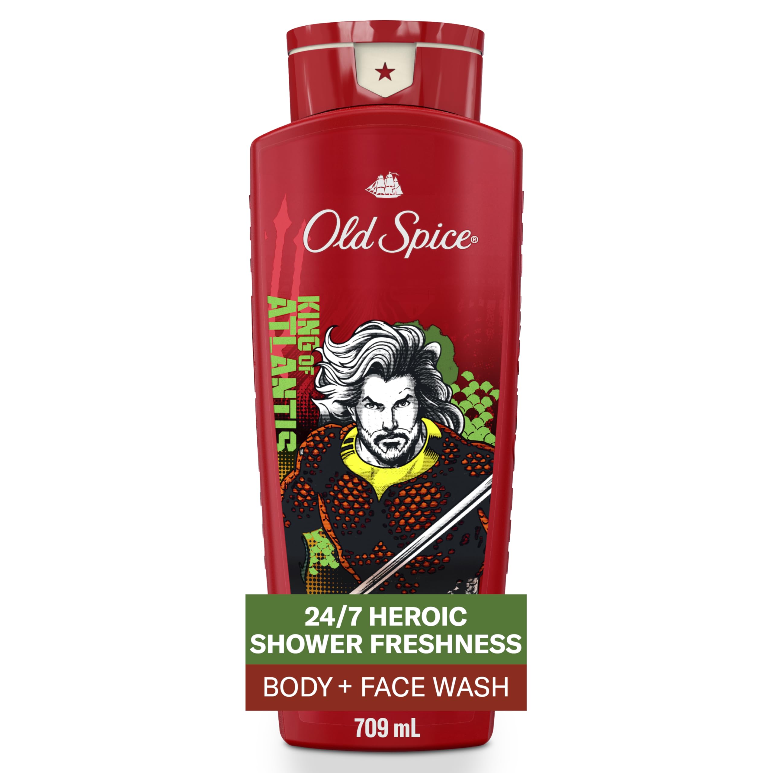 Old Spice Body Wash for Men, Aquaman: King of Atlantis, 3X Defense, 24/7 Shower Fresh with Lasting Scent, Cleansing 2-in-1 Body & Face Wash, Smell Like a Hero, Fresh Ocean and Seastorm Scent, 24 oz