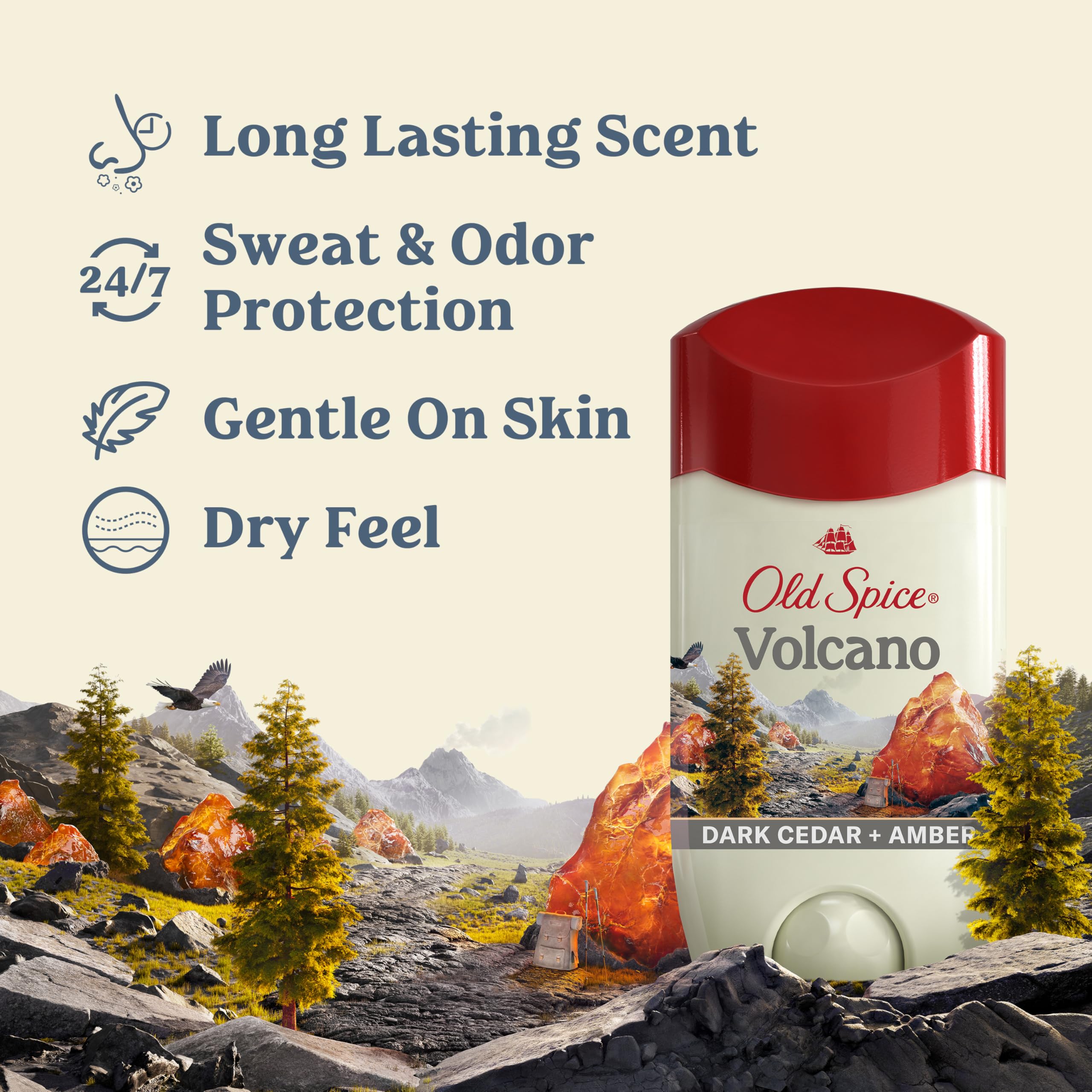 Old Spice Men's Antiperspirant & Deodorant Volcano with Charcoal, 2.6oz (Pack of 3) with Travel-Size Swagger Body Wash