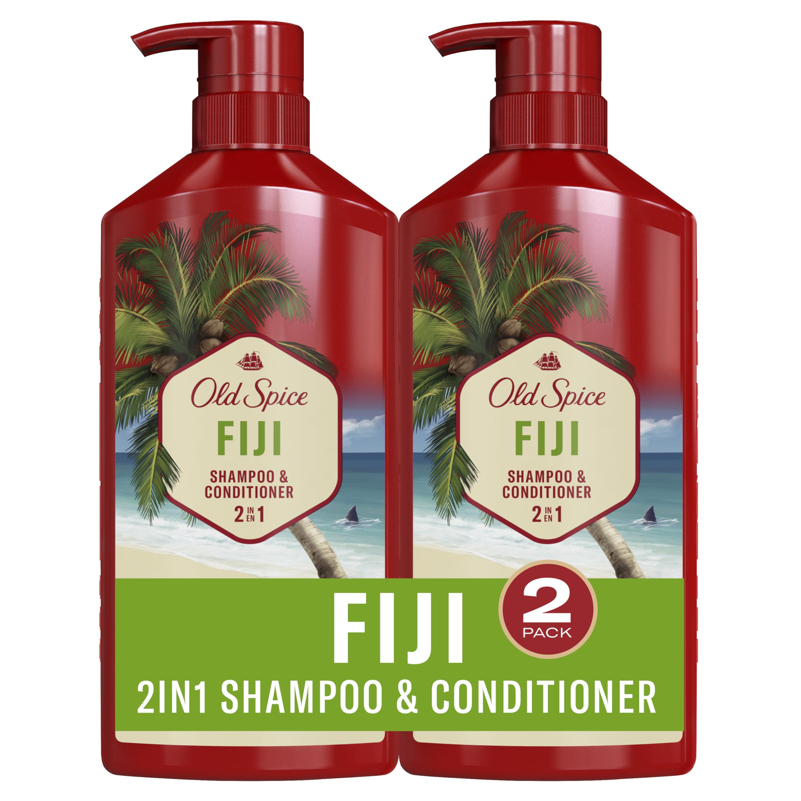 Old Spice Fiji 2-in-1 Shampoo and Conditioner Set for Men, Coconut & Tropical Wood Scent, Healthier, Fuller, More Moisturized Looking Hair, 21.9 Fl Oz Each, Twin Pack