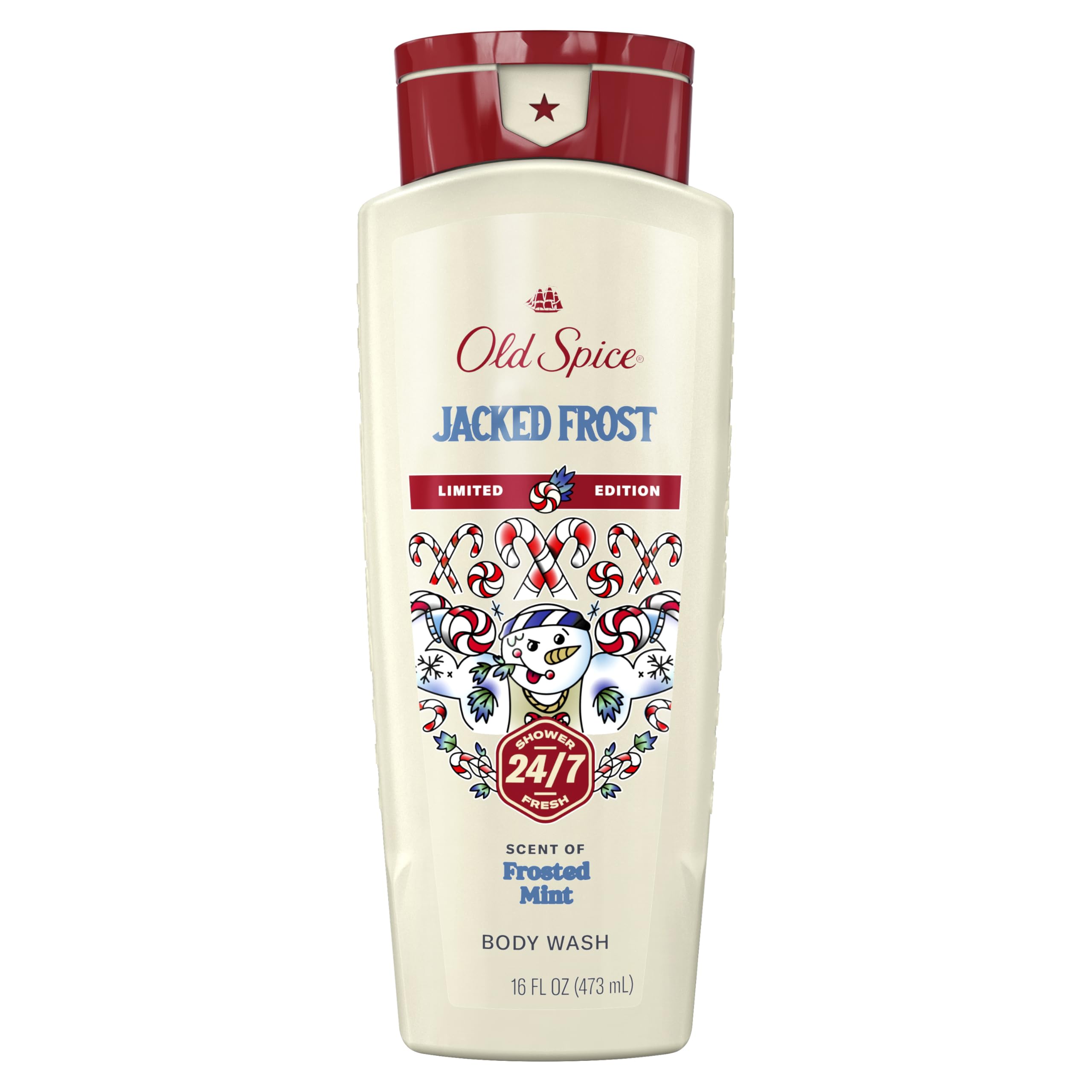 Old Spice Body Wash for Men, Holidudes Holiday Edition, 24/7 Holiday Freshness, Lasting Scent and Rich Lather, Stocking Stuffer, Jacked Frost Frosted Mint Scent, 16 oz
